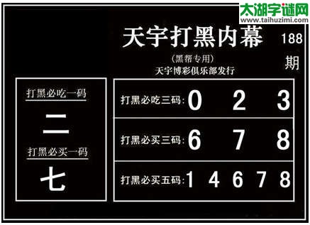 3d188期：天宇图谜(胆码杀号+必买五码)