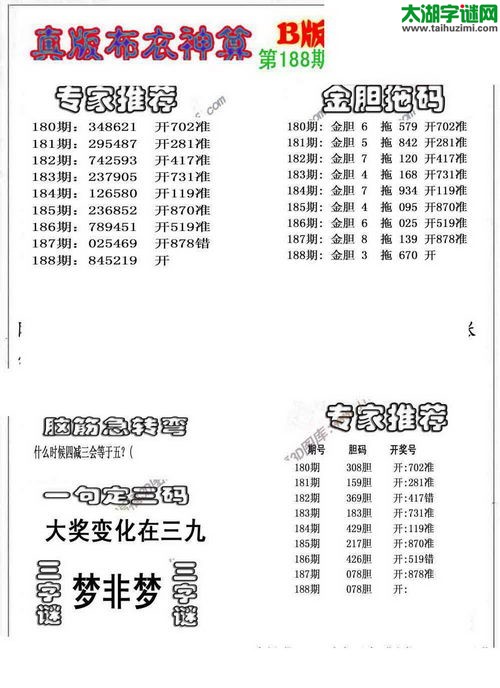 3d布衣神算AB版图谜2015188期