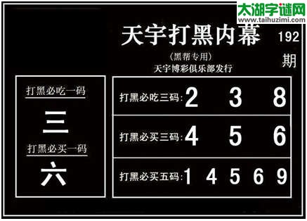 3d192期：天宇图谜(胆码杀号+必买五码)