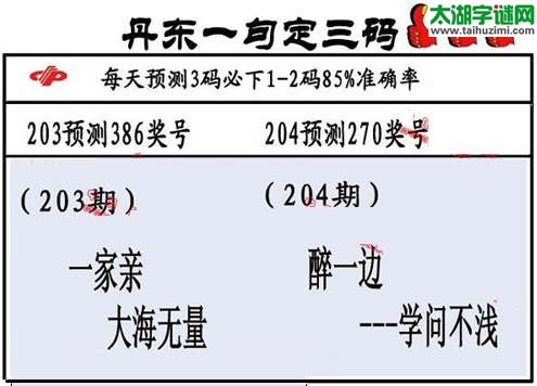 3d第2015204期丹东一句定三码