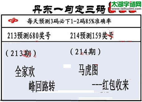 3d第2015214期丹东一句定三码