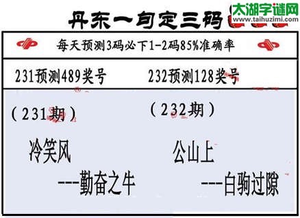 3d第2015232期丹东一句定三码