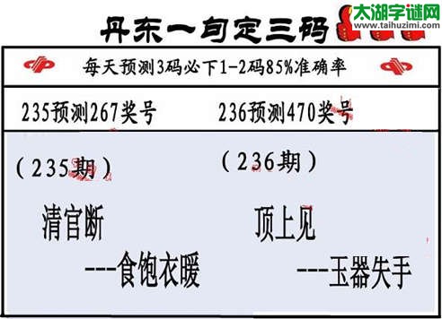 3d第2015236期丹东一句定三码