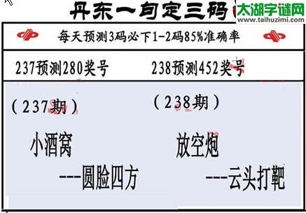 3d第2015238期丹东一句定三码