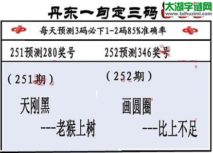 3d第2015252期丹东一句定三码