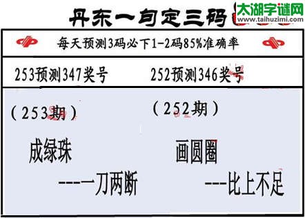 3d第2015253期丹东一句定三码