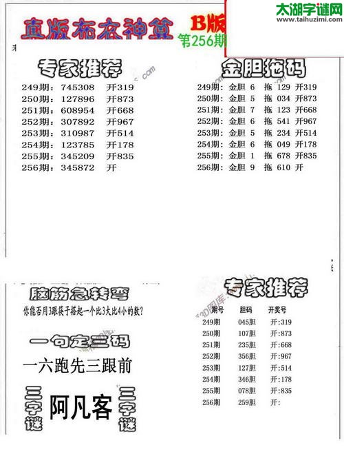 3d布衣神算AB版图谜2015256期