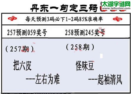 3d第2015258期丹东一句定三码