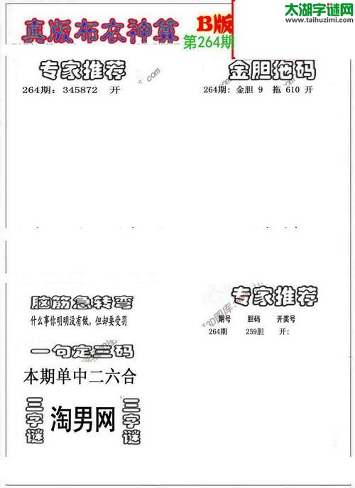 3d布衣神算AB版图谜2015264期