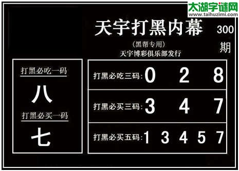 3d300期：天宇图谜(胆码杀号+必买五码)