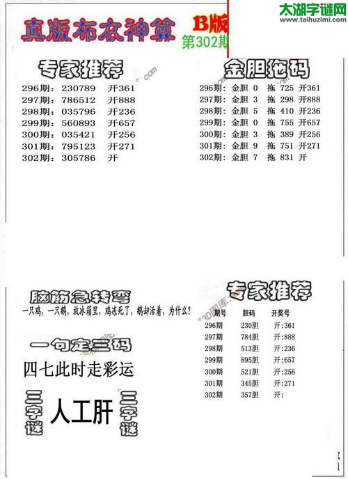 3d布衣神算AB版图谜2015302期