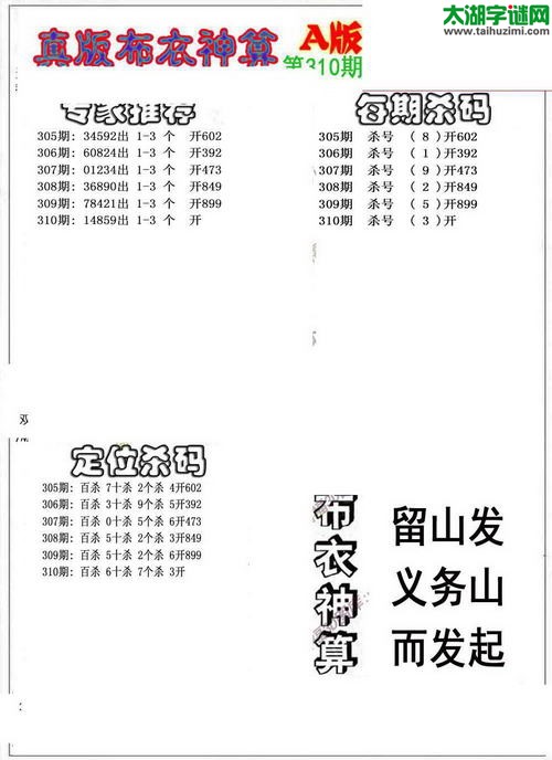 福彩3d布衣神算AB版-15310期