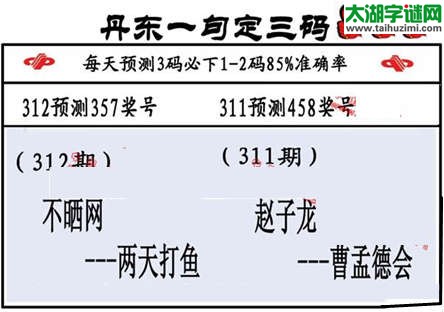 3d第2015312期丹东一句定三码