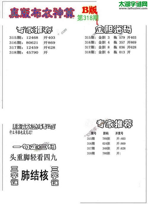 3d布衣神算AB版图谜2015318期