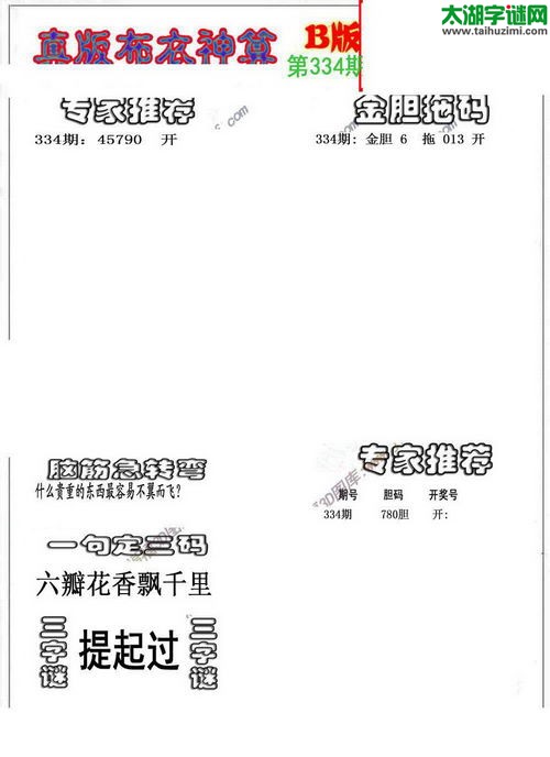 3d布衣神算AB版图谜2015334期