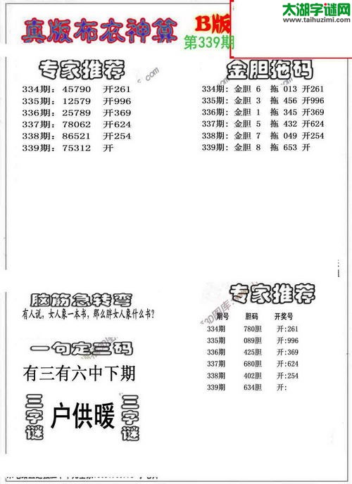 3d布衣神算AB版图谜2015339期