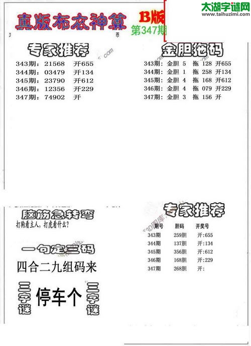 3d布衣神算AB版图谜2015347期