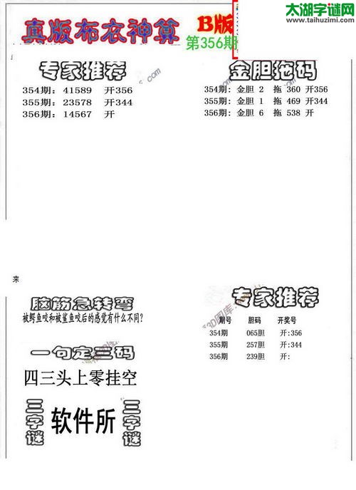 3d布衣神算AB版图谜2015356期