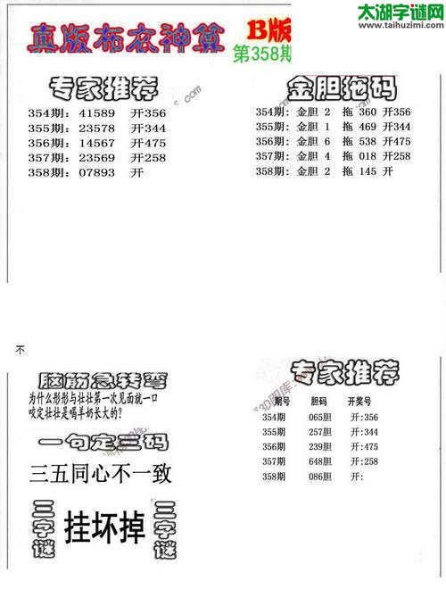 3d布衣神算AB版图谜2015358期