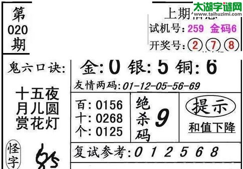 3d020期：【鬼六神算】胆码图+绝杀一码