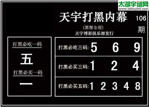 3d106期：天宇图谜(胆码杀号+必买五码)