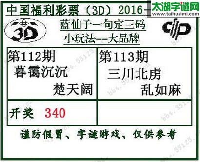 蓝仙子一句定三码16113期