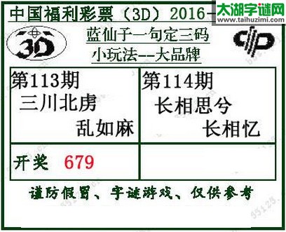 蓝仙子一句定三码16114期