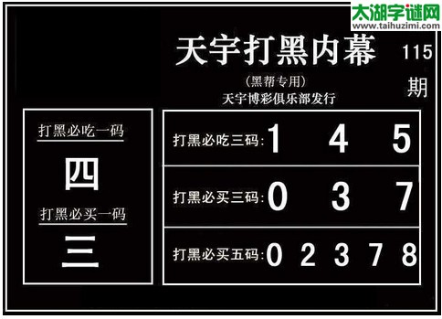 3d115期：天宇图谜(胆码杀号+必买五码)