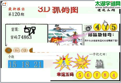 3d120期：红五图库（幸运五码）