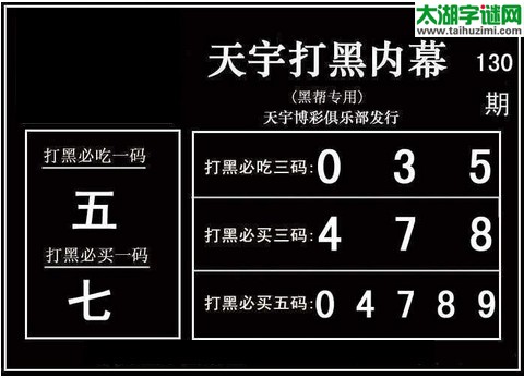 3d130期：天宇图谜(胆码杀号+必买五码)