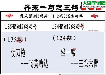 3d第2016135期丹东一句定三码