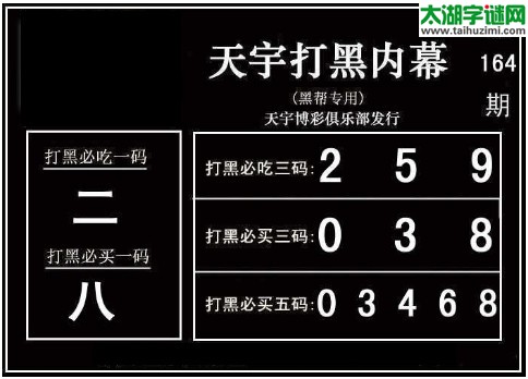 3d164期：天宇图谜(胆码杀号+必买五码)