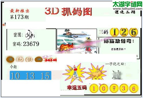 3d173期：红五图库（幸运五码）