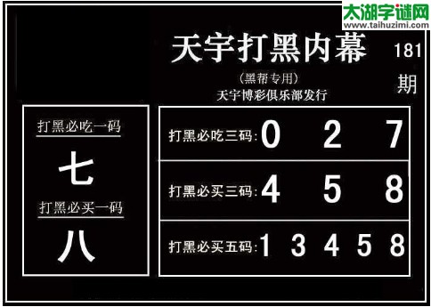 3d181期：天宇图谜(胆码杀号+必买五码)