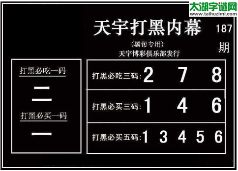 3d187期：天宇图谜(胆码杀号+必买五码)