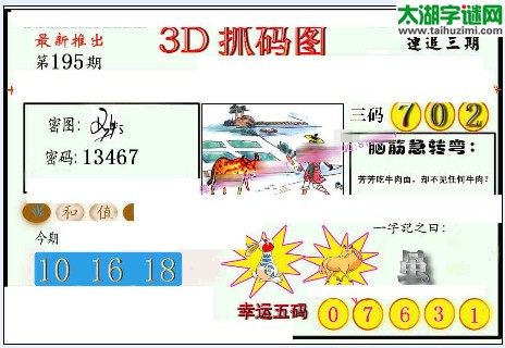 3d196期：天宇图谜(胆码杀号+必买五码)