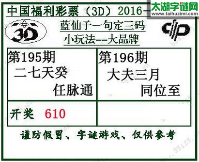 蓝仙子一句定三码16196期