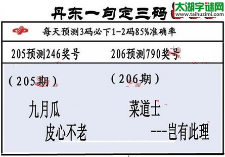 3d第2016206期丹东一句定三码