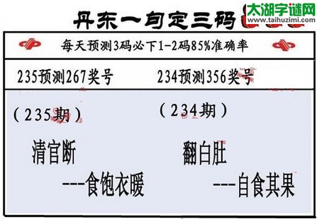 3d第2016235期丹东一句定三码