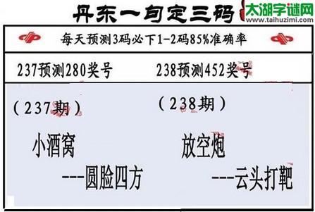 3d第2016238期丹东一句定三码