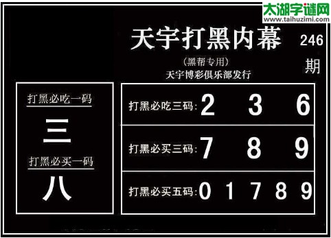 3d246期：天宇图谜(胆码杀号+必买五码)