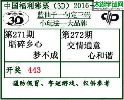 蓝仙子一句定三码16272期