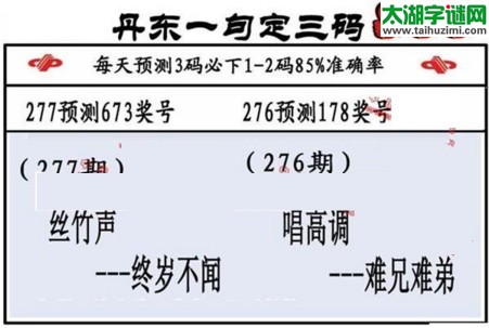 3d第2016277期丹东一句定三码