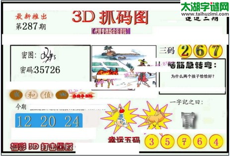 3d287期：红五3d图库总汇（幸运五码）