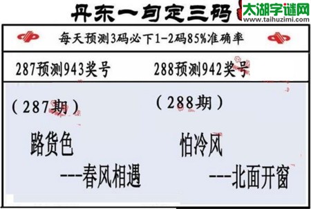 3d第2016288期丹东一句定三码