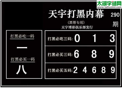 3d290期：天宇图谜(胆码杀号+必买五码)