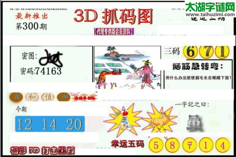 3d300期：红五3d图库总汇（幸运五码）