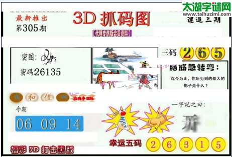 3d305期：红五3d图库总汇（幸运五码）