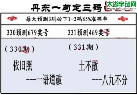 3d第2016331期丹东一句定三码