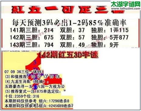 福彩3d红五藏宝图17143期